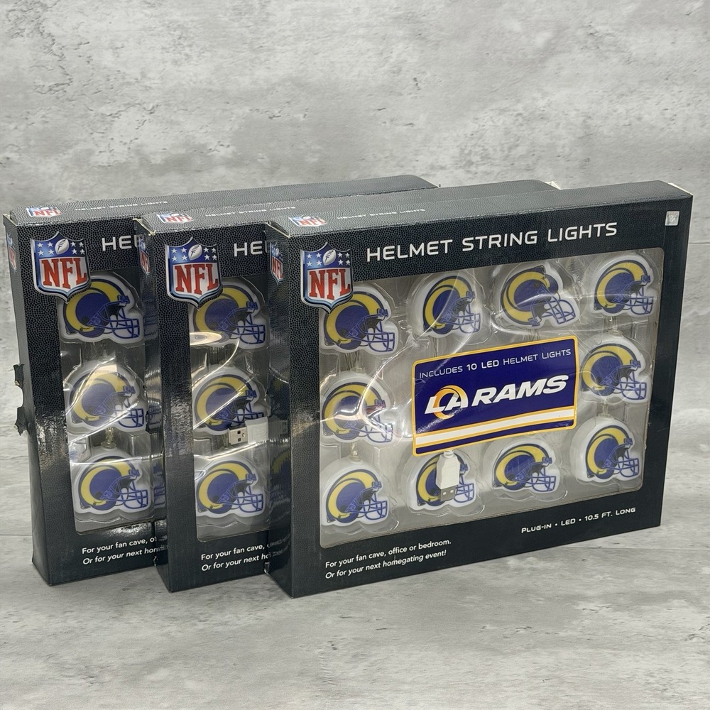 NFL Los Angeles Rams LED Helmet String Lights 10.5 Ft 10 Count Plug-In Lot Of 3